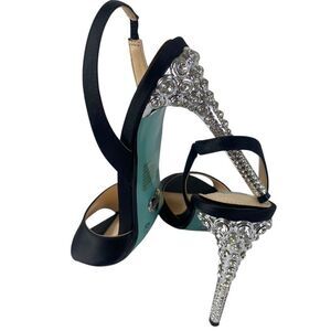 Betsey Johnson 8.5B sling back heels with black satin / rhinestone heel